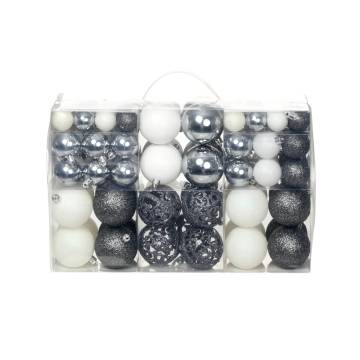 100 Piece Christmas Ball Set - White & Grey - Shatterproof Decor