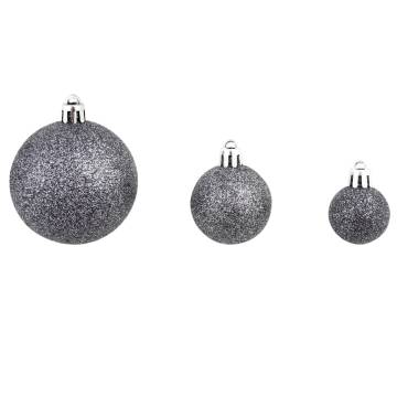 100 Piece Christmas Ball Set - White & Grey - Shatterproof Decor