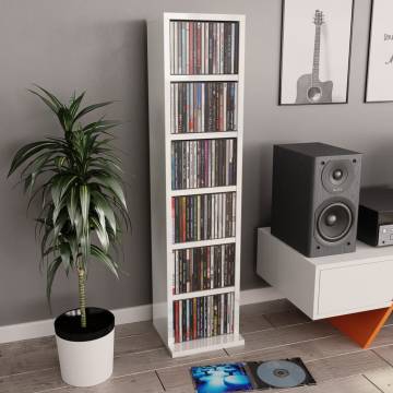 Stylish High Gloss White CD Cabinet - 21x20x88 cm