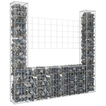 U-shape Gabion Basket with 2 Posts - Durable Iron 140x20x150 cm