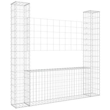 U-shape Gabion Basket with 2 Posts - Durable Iron 140x20x150 cm