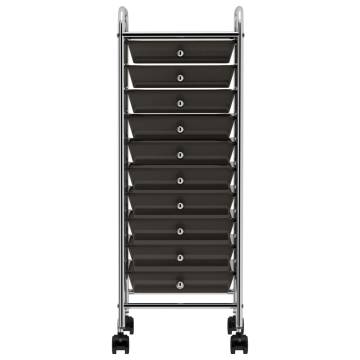 10-Drawer Mobile Storage Trolley - Black Plastic