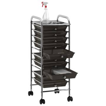 10-Drawer Mobile Storage Trolley - Black Plastic