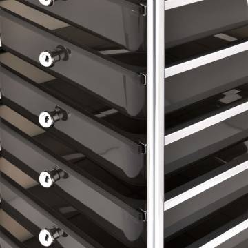 10-Drawer Mobile Storage Trolley - Black Plastic