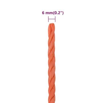 Durable 50m Orange Work Rope | 6mm Polypropylene