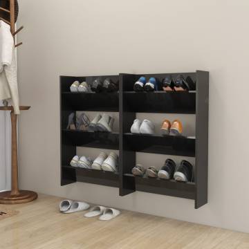 Stylish Wall Shoe Cabinets Set - High Gloss Black