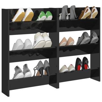 Stylish Wall Shoe Cabinets Set - High Gloss Black