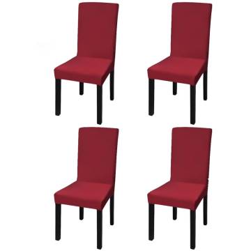 Straight Stretchable Chair Cover Set - Bordeaux (4 Pcs)