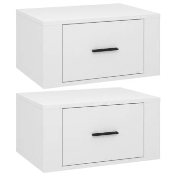 High Gloss White Wall-Mounted Bedside Cabinets - 2 pcs