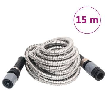 Durable Stainless Steel Garden Hose with Spray Nozzle - 15m