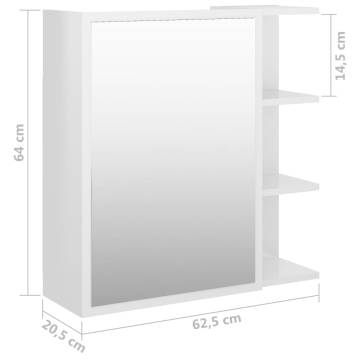 High Gloss White Bathroom Mirror Cabinet - 62.5x20.5x64 cm