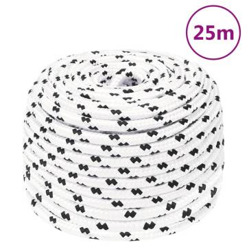 Braided Boat Rope White 10mm x 25m - Durable Polyester