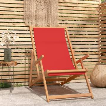 Folding Beach Chair Solid Wood Teak Red - Hipomarket UK