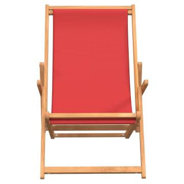 Folding Beach Chair Solid Wood Teak Red - Hipomarket UK