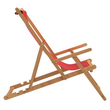 Folding Beach Chair Solid Wood Teak Red - Hipomarket UK