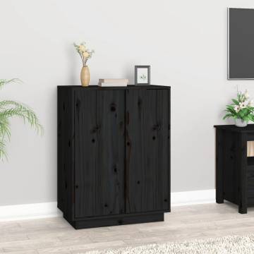 Classic Black Solid Wood Sideboard - 60x35x80 cm