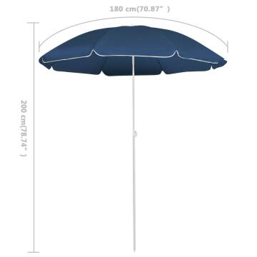 Stylish Outdoor Parasol with Steel Pole - Blue 180 cm