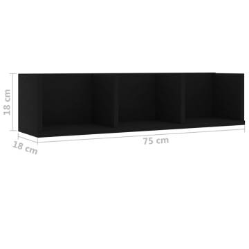 Stylish Black CD Wall Shelf - 75x18x18 cm Engineered Wood