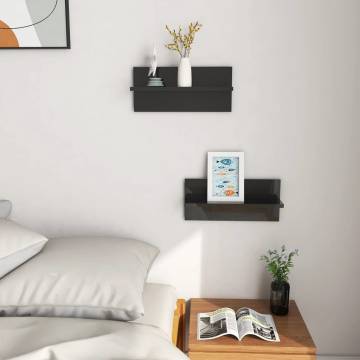 High Gloss Black Wall Shelves - 2 pcs | Hipomarket