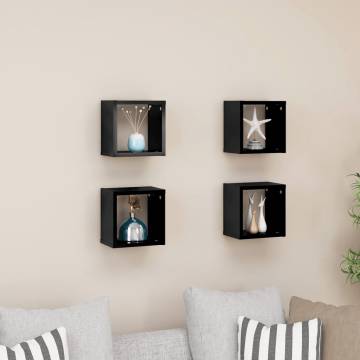 High Gloss Black Wall Cube Shelves - 4 pcs | HipoMarket