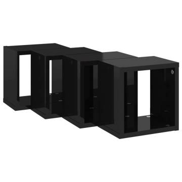 High Gloss Black Wall Cube Shelves - 4 pcs | HipoMarket