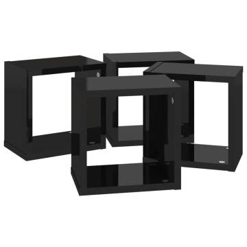 High Gloss Black Wall Cube Shelves - 4 pcs | HipoMarket