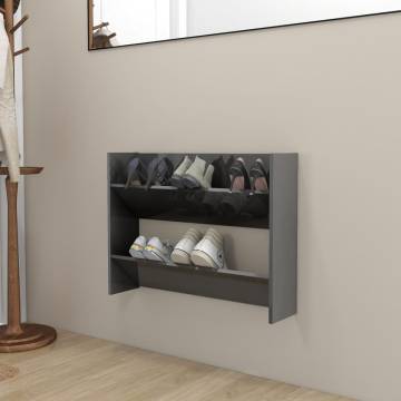 Stylish Wall Shoe Cabinet - High Gloss Grey, Space-Saving Design