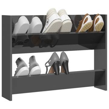 Stylish Wall Shoe Cabinet - High Gloss Grey, Space-Saving Design