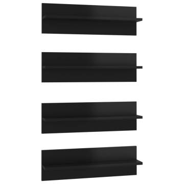 Elegant High Gloss Black Wall Shelf Set - 4 pcs | HipoMarket