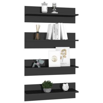 Elegant High Gloss Black Wall Shelf Set - 4 pcs | HipoMarket