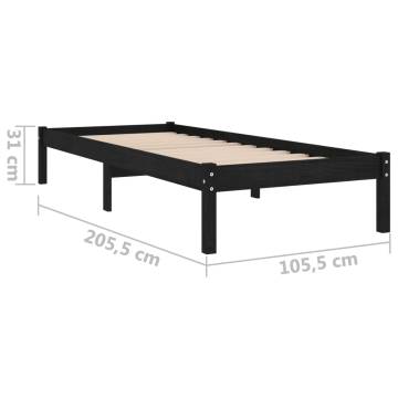 Black Solid Wood Pine Bed Frame 100x200 cm - Modern Design