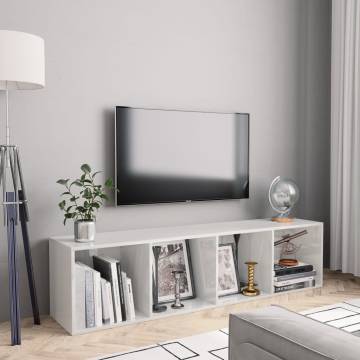 High Gloss White Book & TV Cabinet - 143x30x36 cm