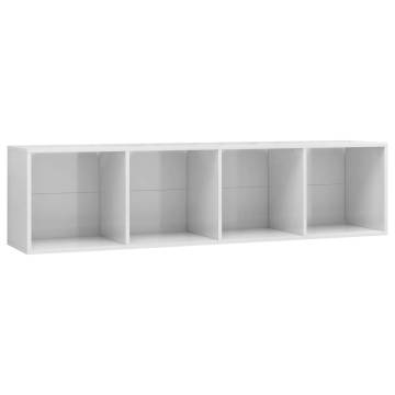 High Gloss White Book & TV Cabinet - 143x30x36 cm