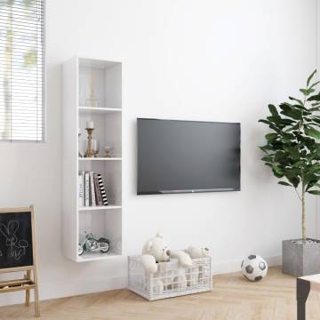 High Gloss White Book & TV Cabinet - 143x30x36 cm