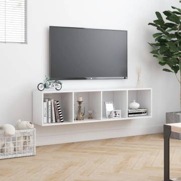 High Gloss White Book & TV Cabinet - 143x30x36 cm