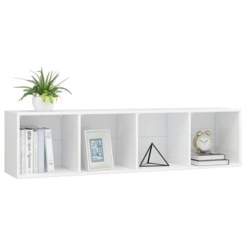 High Gloss White Book & TV Cabinet - 143x30x36 cm