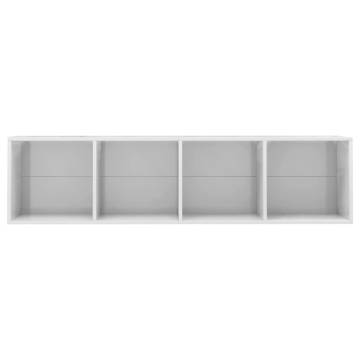 High Gloss White Book & TV Cabinet - 143x30x36 cm