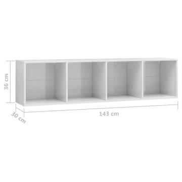 High Gloss White Book & TV Cabinet - 143x30x36 cm