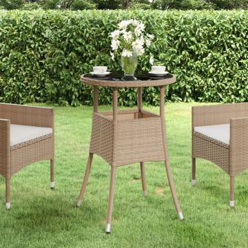 Beige Garden Table Ø60x75 cm - Tempered Glass & Poly Rattan