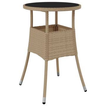 Beige Garden Table Ø60x75 cm - Tempered Glass & Poly Rattan