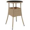 Beige Garden Table Ø60x75 cm - Tempered Glass & Poly Rattan