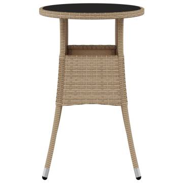 Beige Garden Table Ø60x75 cm - Tempered Glass & Poly Rattan