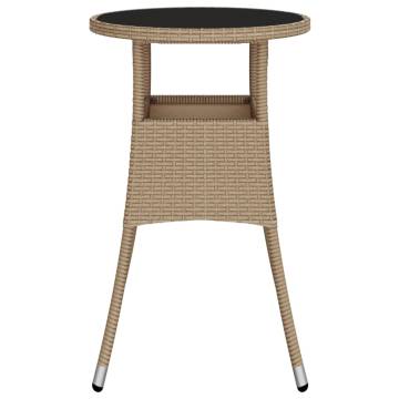 Beige Garden Table Ø60x75 cm - Tempered Glass & Poly Rattan