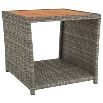 Elegant Tea Table with Wooden Top - Grey Poly Rattan & Wood