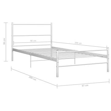 White Metal Bed Frame 90x200 cm - Stylish & Robust Design