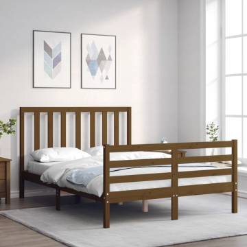 Honey Brown Small Double Bed Frame with Headboard | Hipomarket