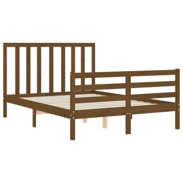 Honey Brown Small Double Bed Frame with Headboard | Hipomarket