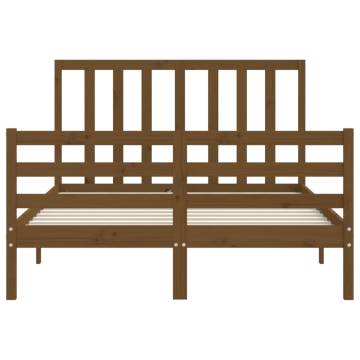 Honey Brown Small Double Bed Frame with Headboard | Hipomarket