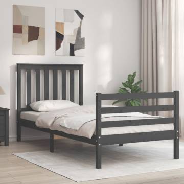 Grey Bed Frame with Headboard 90x200 cm | Solid Wood Quality