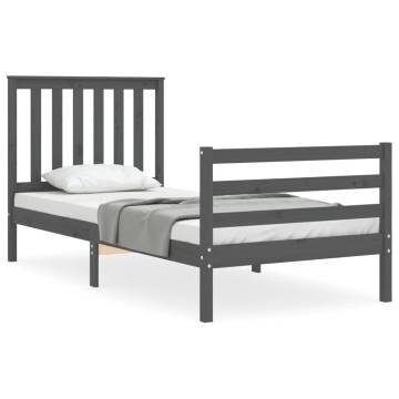 Grey Bed Frame with Headboard 90x200 cm | Solid Wood Quality